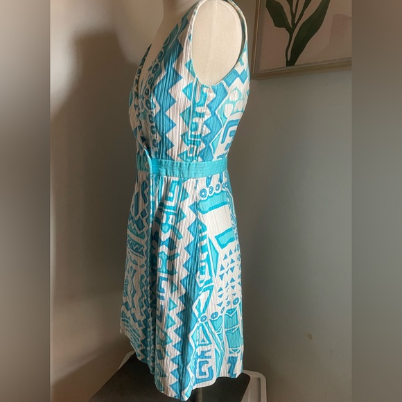 Vintage 60s Robinson’s California Turquoise Seersucker Mini Dress - Picture 3 of 5
